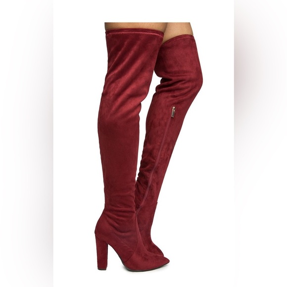BAMBOO Red Over-the-Knee Boots with Suede Finish - Picture 4 of 10